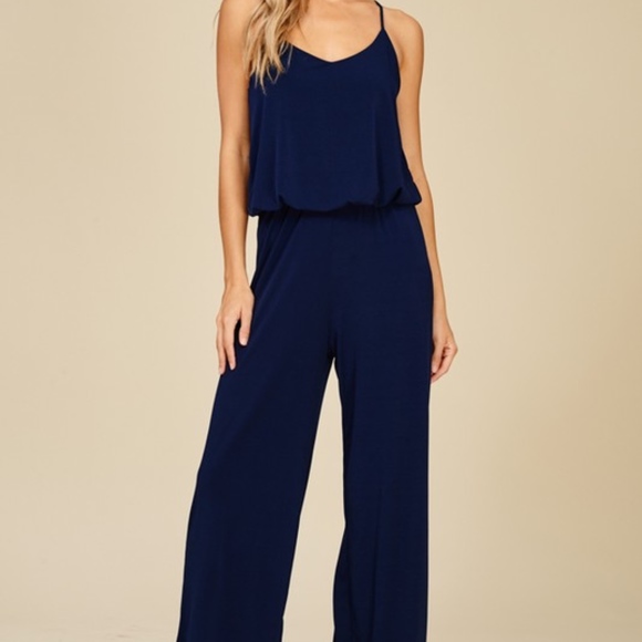 Back2Basics Pants - Navy Relaxed Fit Wise Leg Jumpsuit